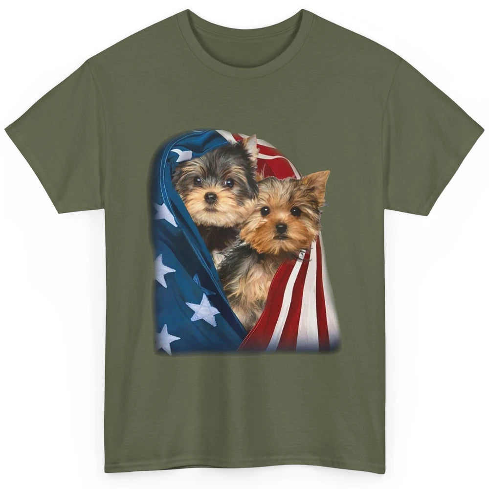 Yorkshire Terrier US Flag July 4th Patriotic Yorkie Puppies Classic Unisex T-Shirt