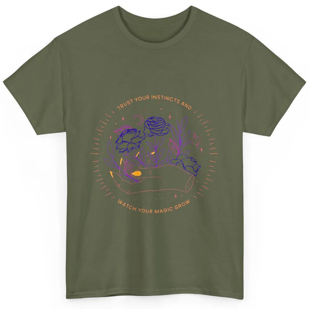 Watch Magic Grow Mystical Moon Witchy Hand Floral Rose Goth Classic Unisex T-Shirt