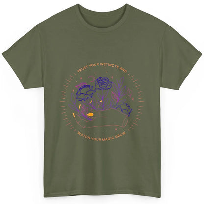 Watch Magic Grow Mystical Moon Witchy Hand Floral Rose Goth Classic Unisex T-Shirt