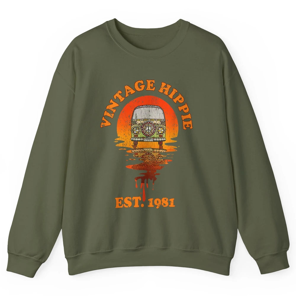 Vintage Hippie 1981 40th Birthday Hippie Van Peace Lovers Unisex Crewneck Sweatshirt