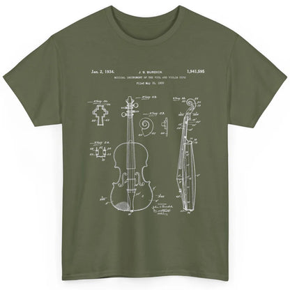 Vintage Patent Drawing Print Violin Player Retro Violinist Classic Unisex T-Shirt