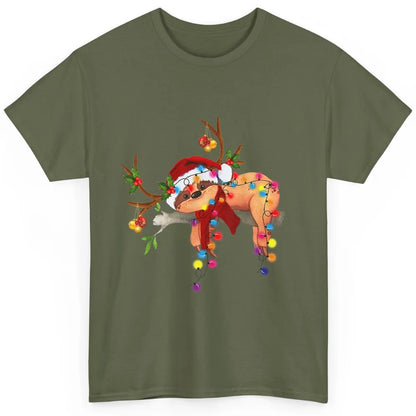 Merry Christmas Santa Claus Hat Sloth Reindeer Xmas Lights Classic Unisex T-Shirt