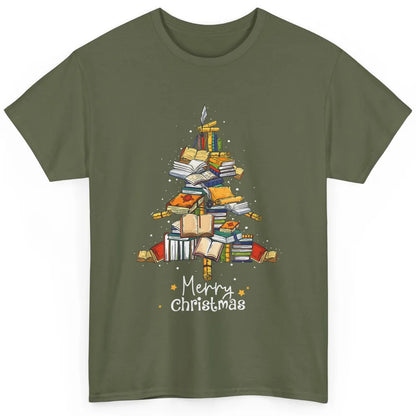 Merry Christmas Tree Reading Books Librarian Xmas Lighting Classic Unisex T-Shirt