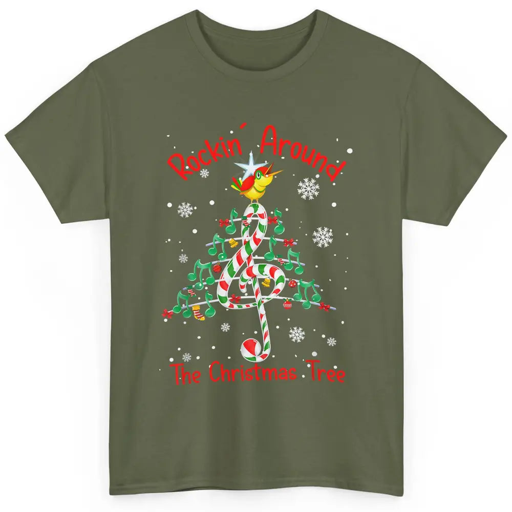 Rockin' Around The Christmas Tree Xmas Music Note Snow Retro Classic Unisex T-Shirt