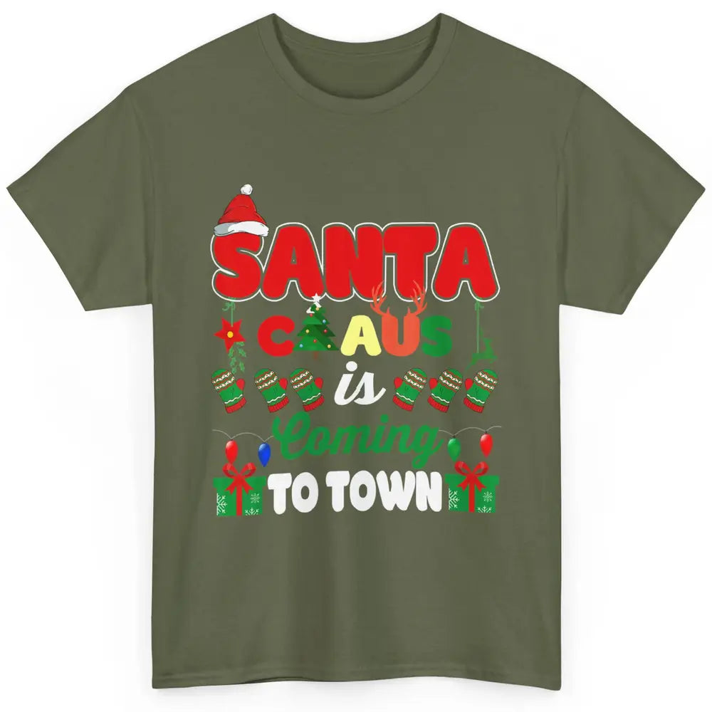 Merry Christmas Santa Claus Coming To Town Retro Xmas Lights Classic Unisex T-Shirt
