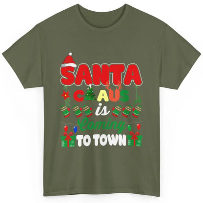 Merry Christmas Santa Claus Coming To Town Retro Xmas Lights Classic Unisex T-Shirt