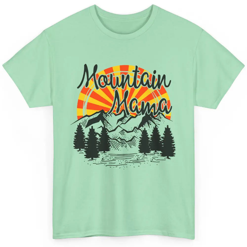 Retro Rainbow Sunset Mountain Mama Hiking Mom Climbing Classic Unisex T-Shirt
