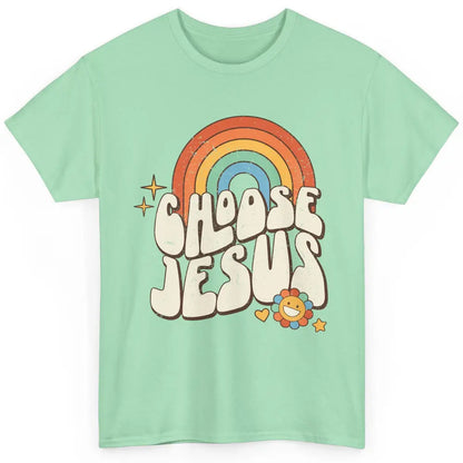 Retro Rainbow Groovy Choose Jesus Christian Religious Classic Unisex T-Shirt