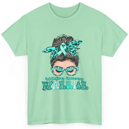 Addiction Recovery Awareness Warrior Leopard Messy Hair Bun Classic Unisex T-Shirt