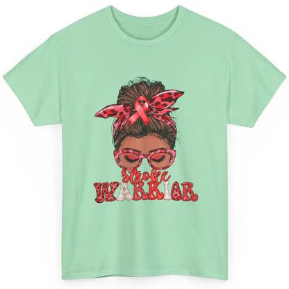 Afro Messy Hair Bun Black Women Warrior Red Stroke Awareness Classic Unisex T-Shirt