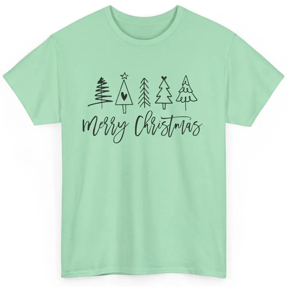 Merry Christmas Tree Heart Doodle Drawing Christmas Costume Classic Unisex T-Shirt