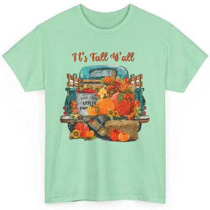 Retro Pumpkin Truck Sunflower Western Pumpkin Season Fall Classic Unisex T-Shirt