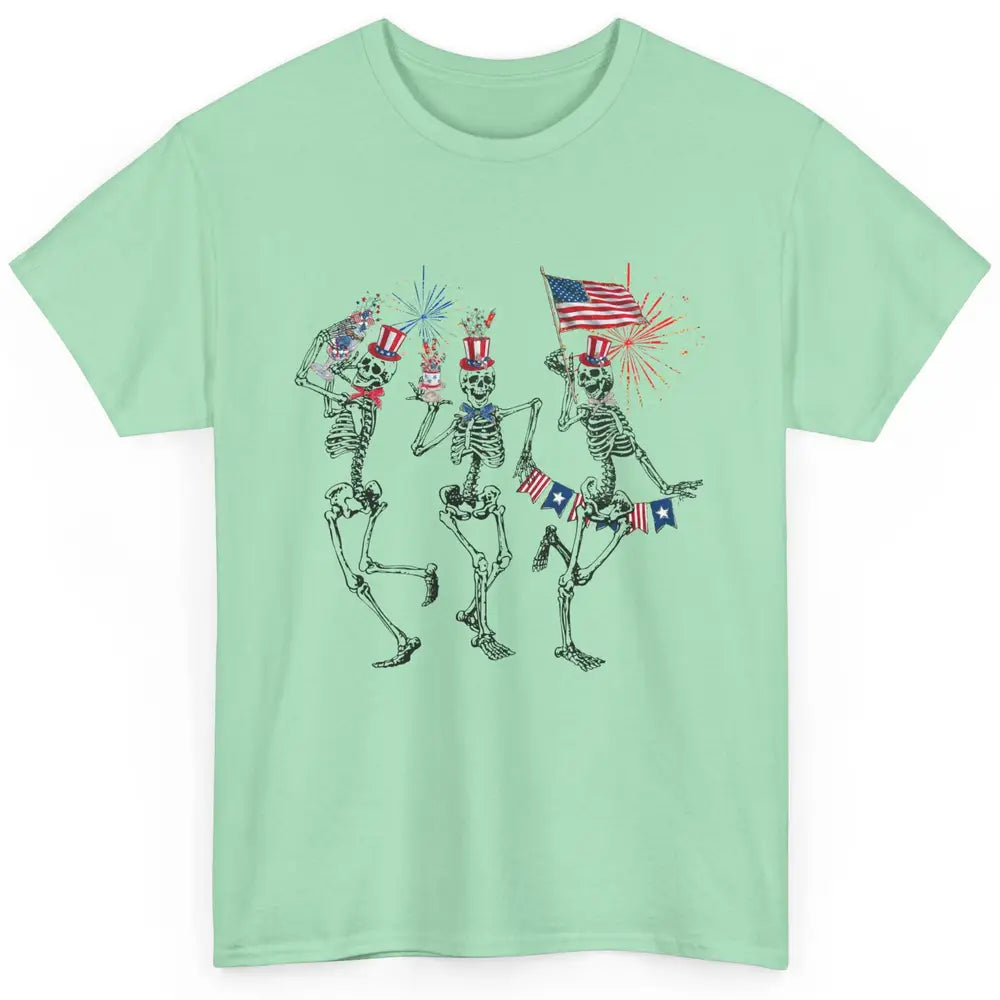 4th July Independence Day Dancing Skeletons America Flag Classic Unisex T-Shirt