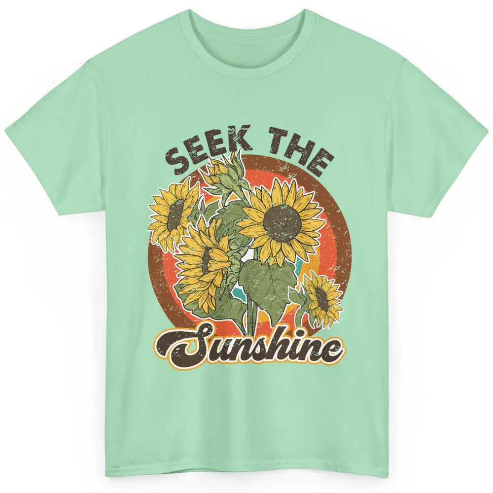 Retro Rainbow Sunflower Seek The Sunshine Peace Hippie Girl Classic Unisex T-Shirt