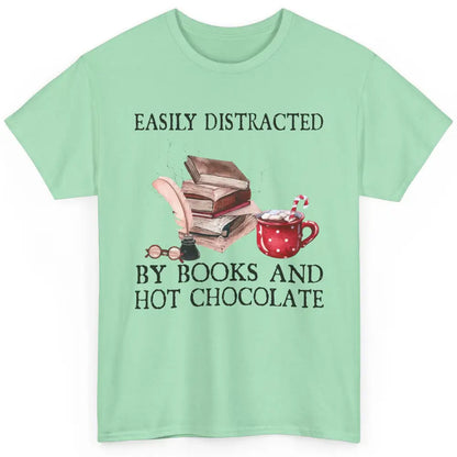 Retro Easily Distracted By Books And Hot Chocolate Christmas Classic Unisex T-Shirt