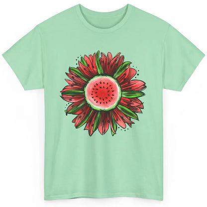 Watermelon Sunflower Summer Peace Love Watermelon Lover Gift Classic Unisex T-Shirt