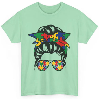 Autism Mom With Bandana Puzzle Autism Ribbon Support Autism Classic Unisex T-Shirt