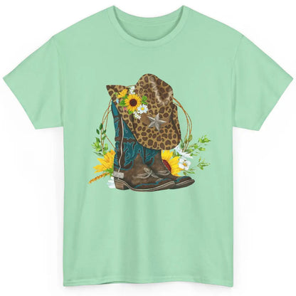 Western Floral Cowboy Boots Hat Leopard Flower Texas Vintage Classic Unisex T-Shirt