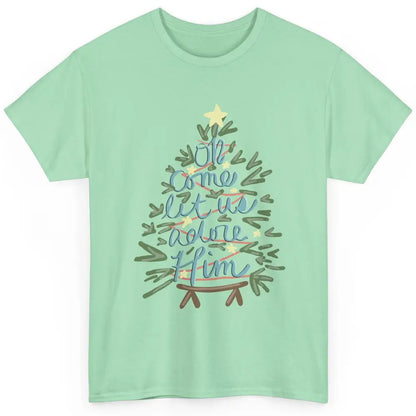 Retro Christmas Tree Oh Come Let Us Adore Him Groovy Xmas Classic Unisex T-Shirt