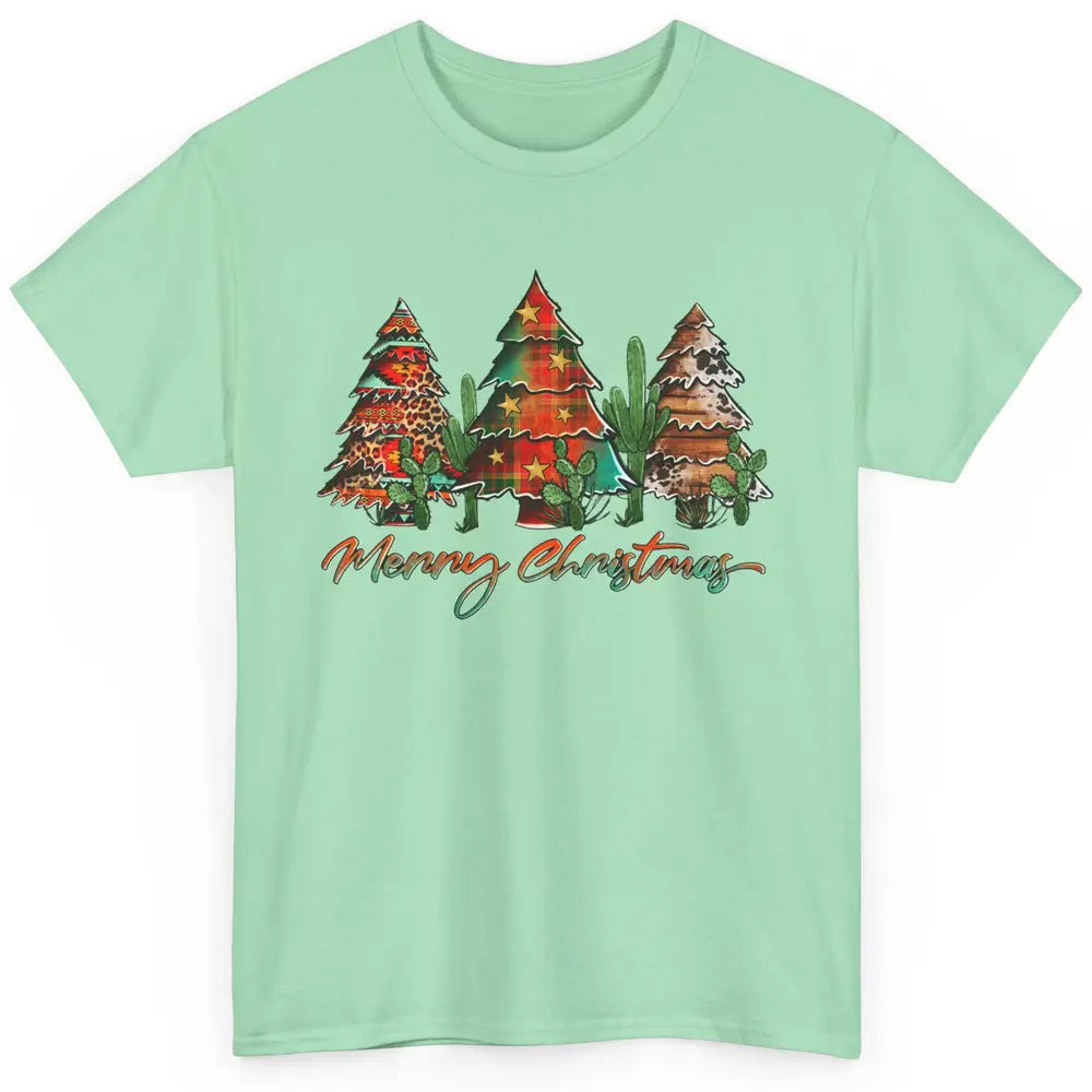 Merry Christmas Tree Western Christmas Desert Cactus Leopard Classic Unisex T-Shirt