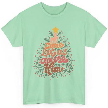 Retro Christmas Tree Oh Come Let Us Adore Him Groovy Xmas Classic Unisex T-Shirt