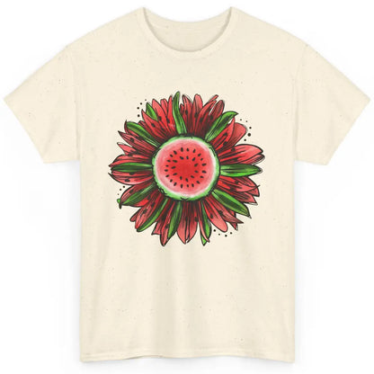 Watermelon Sunflower Summer Peace Love Watermelon Lover Gift Classic Unisex T-Shirt