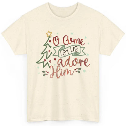 Retro Christmas Tree O Come Let Us Adore Him Christian Jesus Classic Unisex T-Shirt