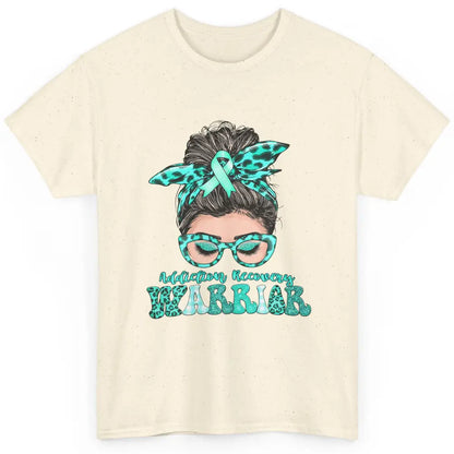 Addiction Recovery Awareness Warrior Leopard Messy Hair Bun Classic Unisex T-Shirt