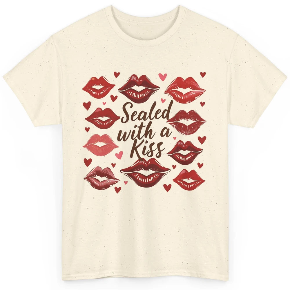 Sealed With A Kiss Sexy Red Lips Happy Valentine's Day Heart Love Classic Unisex T-Shirt