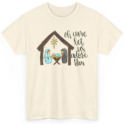 Retro Christmas Church Oh Come Let Us Adore Him Hand Drawing Classic Unisex T-Shirt