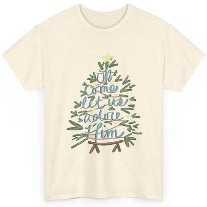 Retro Christmas Tree Oh Come Let Us Adore Him Groovy Xmas Classic Unisex T-Shirt