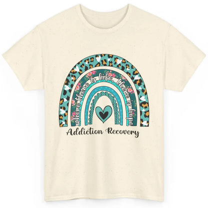 Addiction Recovery Awareness Rainbow Ribbon Blue Leopard Classic Unisex T-Shirt