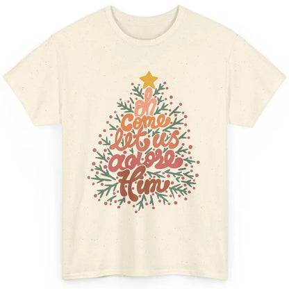 Retro Christmas Tree Oh Come Let Us Adore Him Groovy Xmas Classic Unisex T-Shirt