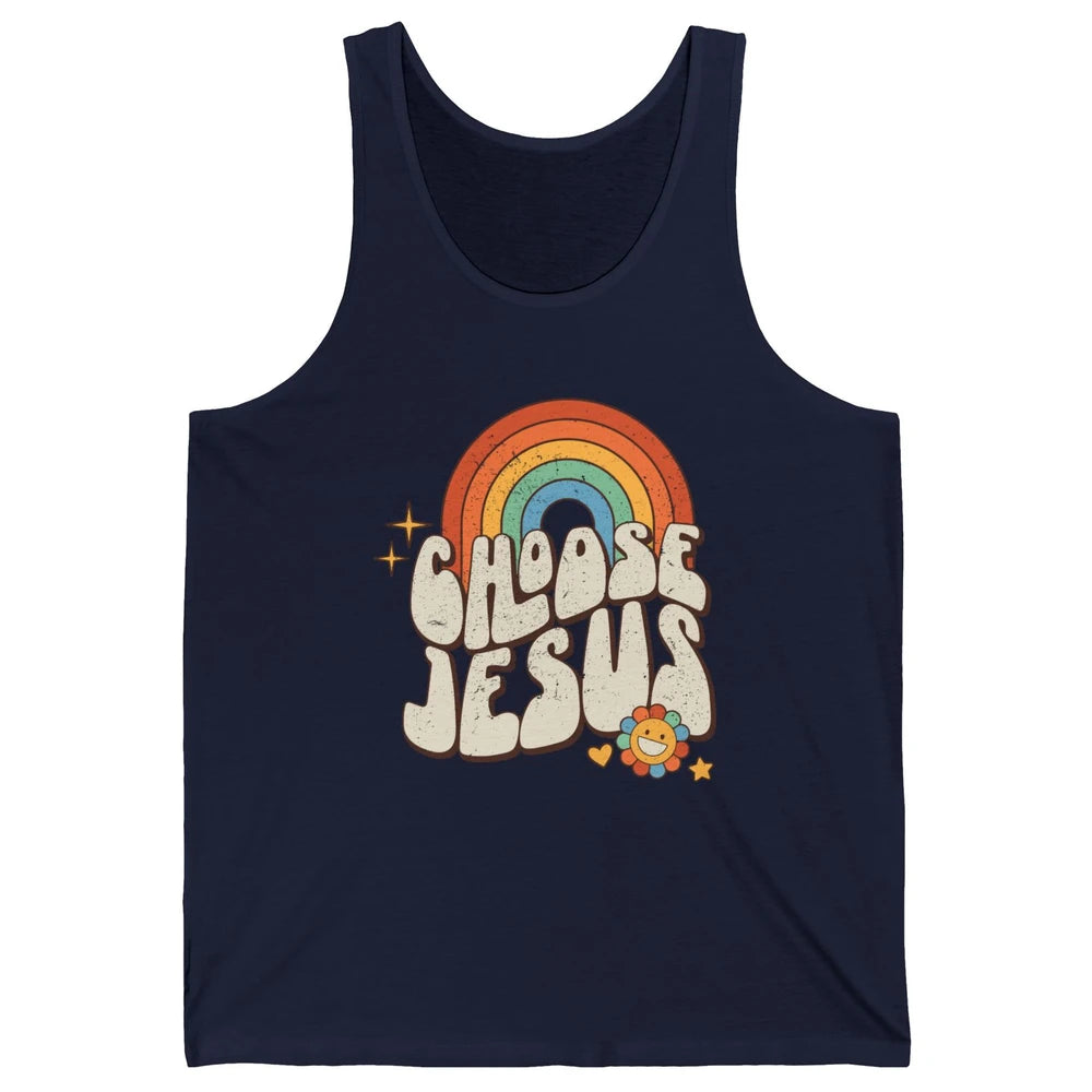 Retro Rainbow Groovy Choose Jesus Christian Religious Unisex Jersey Tank