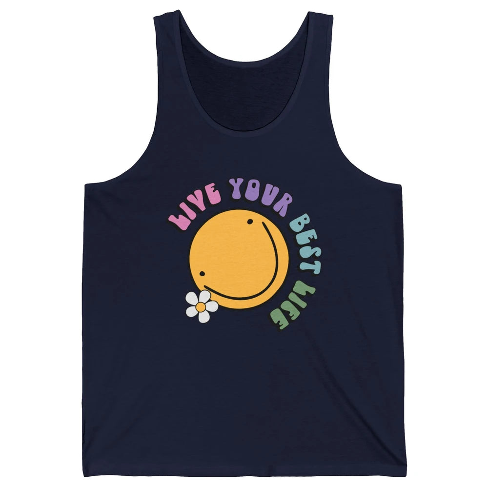 Retro Groovy Smile Face Live Your Best Life Motivational Unisex Jersey Tank
