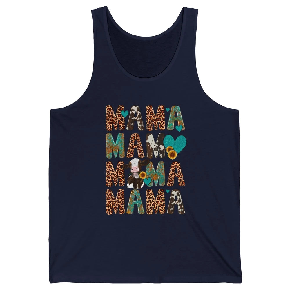 Leopard Sunflower Heifer Cow Mama Western Country Cattle Mom Unisex Jersey Tank