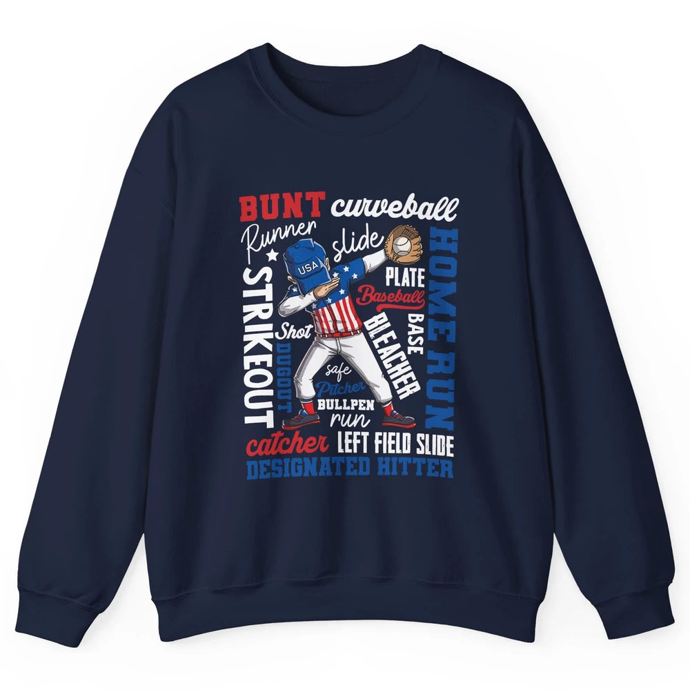 Baseball Dabbing 4th of July US Patriotic Baseball Players Unisex Crewneck Sweatshirt