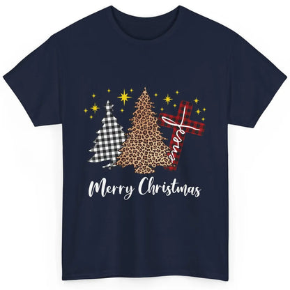 Merry Christmas Xmas Tree Cross Red Plaid Christian Leopard Classic Unisex T-Shirt
