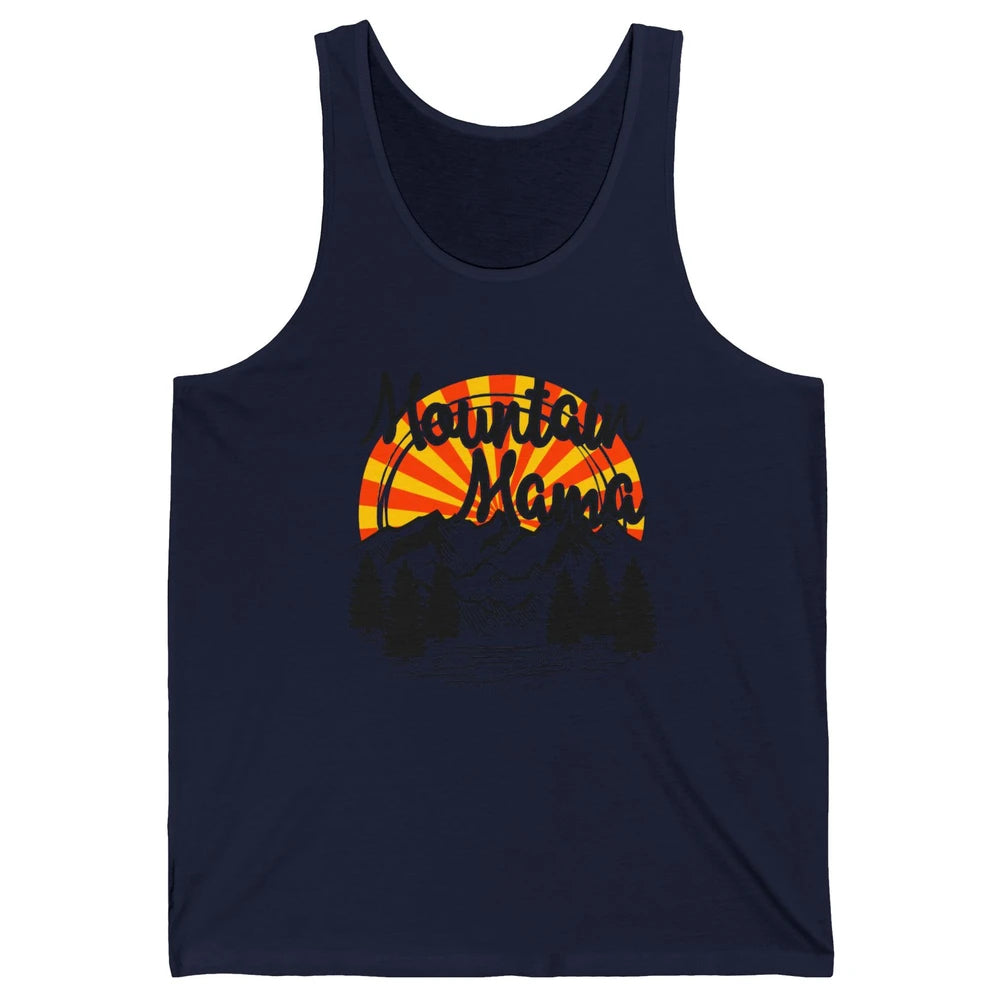 Retro Rainbow Sunset Mountain Mama Hiking Mom Climbing Unisex Jersey Tank