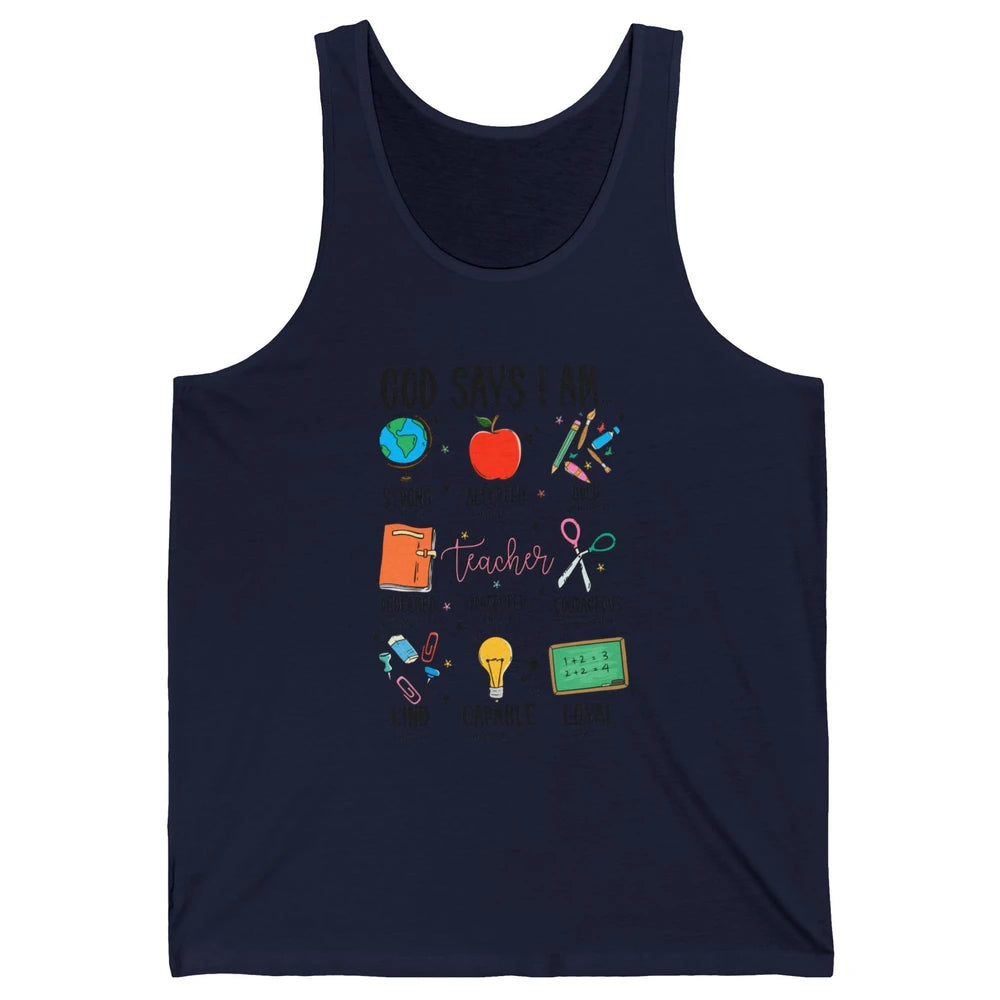 God Says I Am A Teacher Christian Bible School Teacher Life Unisex Jersey Tank