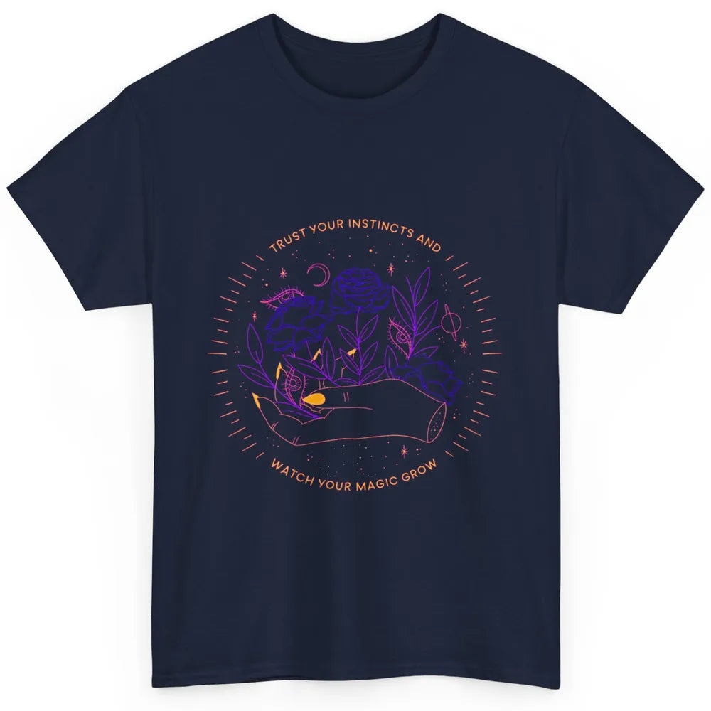 Watch Magic Grow Mystical Moon Witchy Hand Floral Rose Goth Classic Unisex T-Shirt