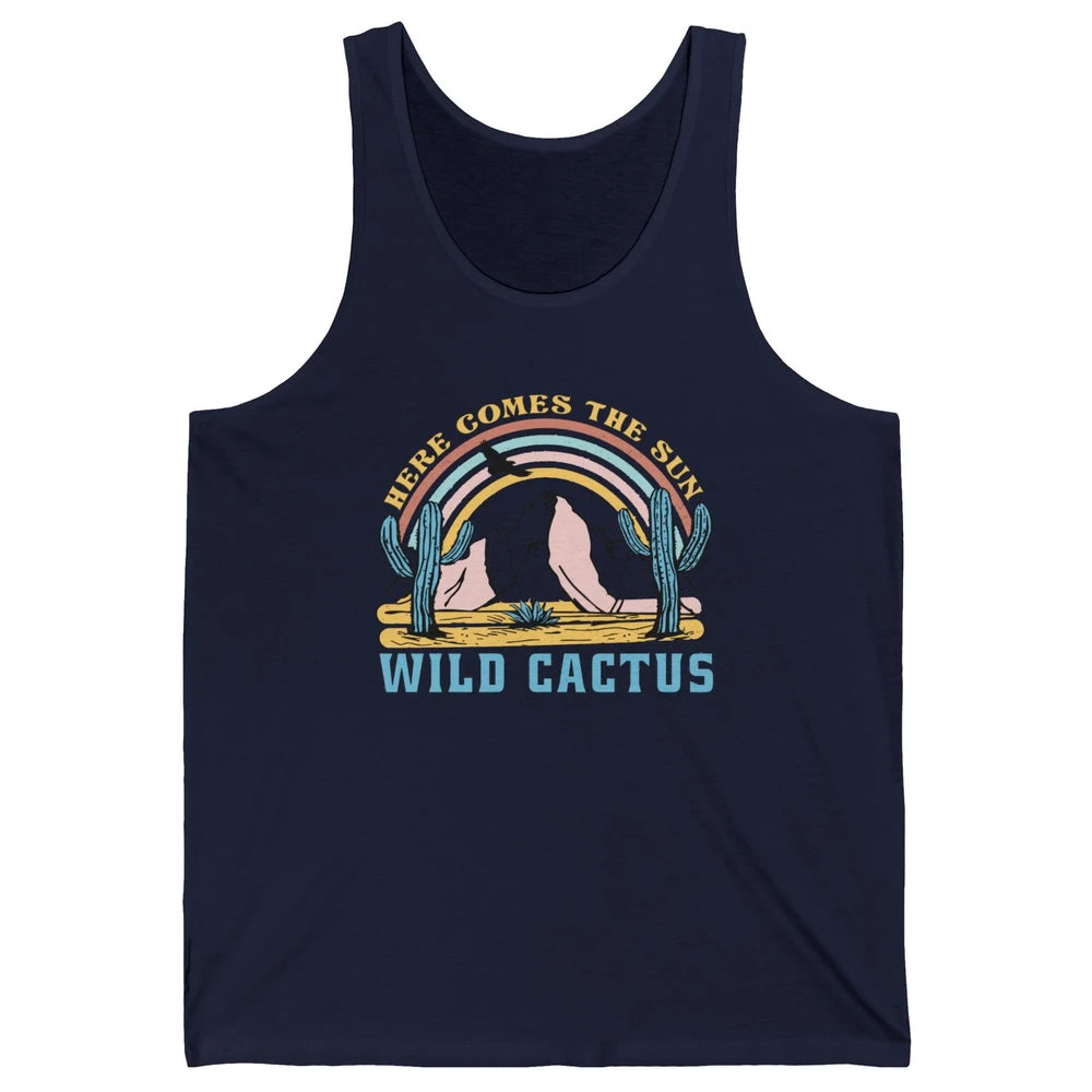 Retro Rainbow Here Come The Sun Wild cactus Desert Western Unisex Jersey Tank