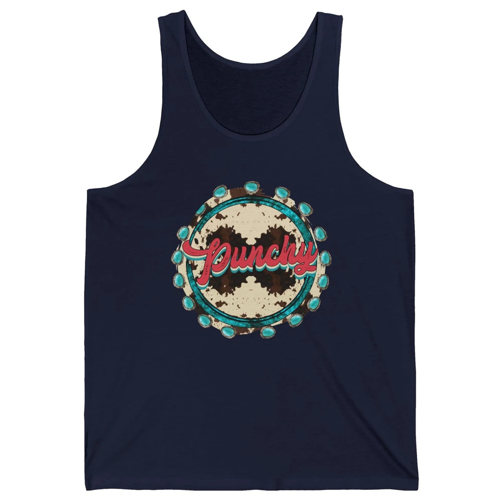 Retro Cowgirl Punchy Cowhide Turquoise Western Country Gift Unisex Jersey Tank