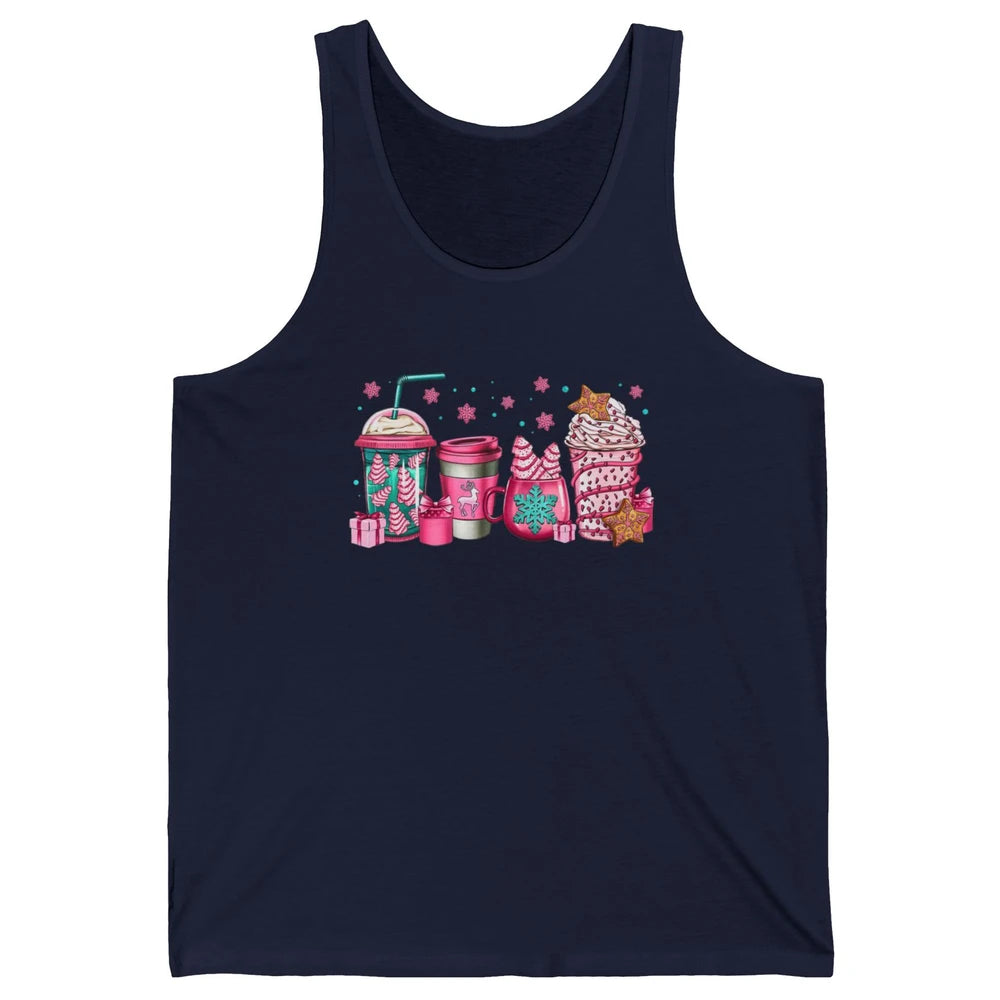 Pink Christmas Coffee Christmas Tree Cake Christmas Lovers Unisex Jersey Tank