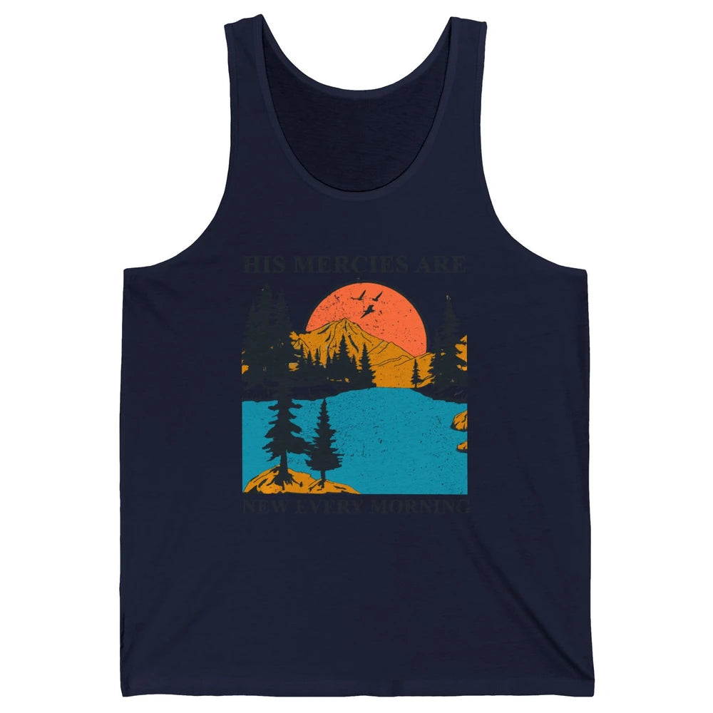 Retro Mountain His Mercies Are New Every Morning Christian Unisex Jersey Tank