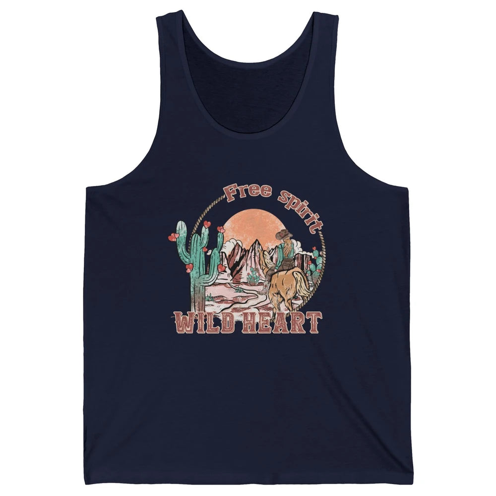 Free Spirit Wild Heart Cowgirl Western Country Happy Valentine's Day Rodeo Horseback Vintage Cactus Texas Horse Rider Howdy Unisex Jersey Tank