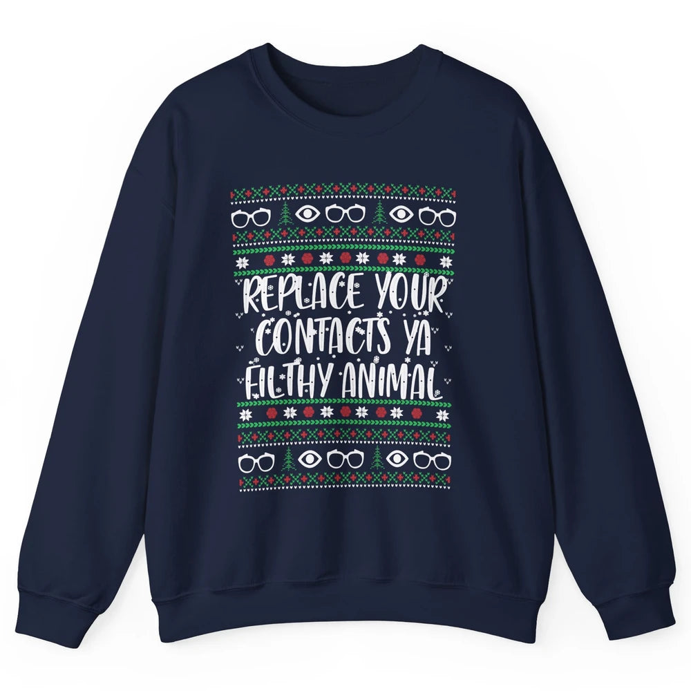 Optometry Christmas Tree Eyeglasses Replace Ya Contacts Ugly Unisex Crewneck Sweatshirt