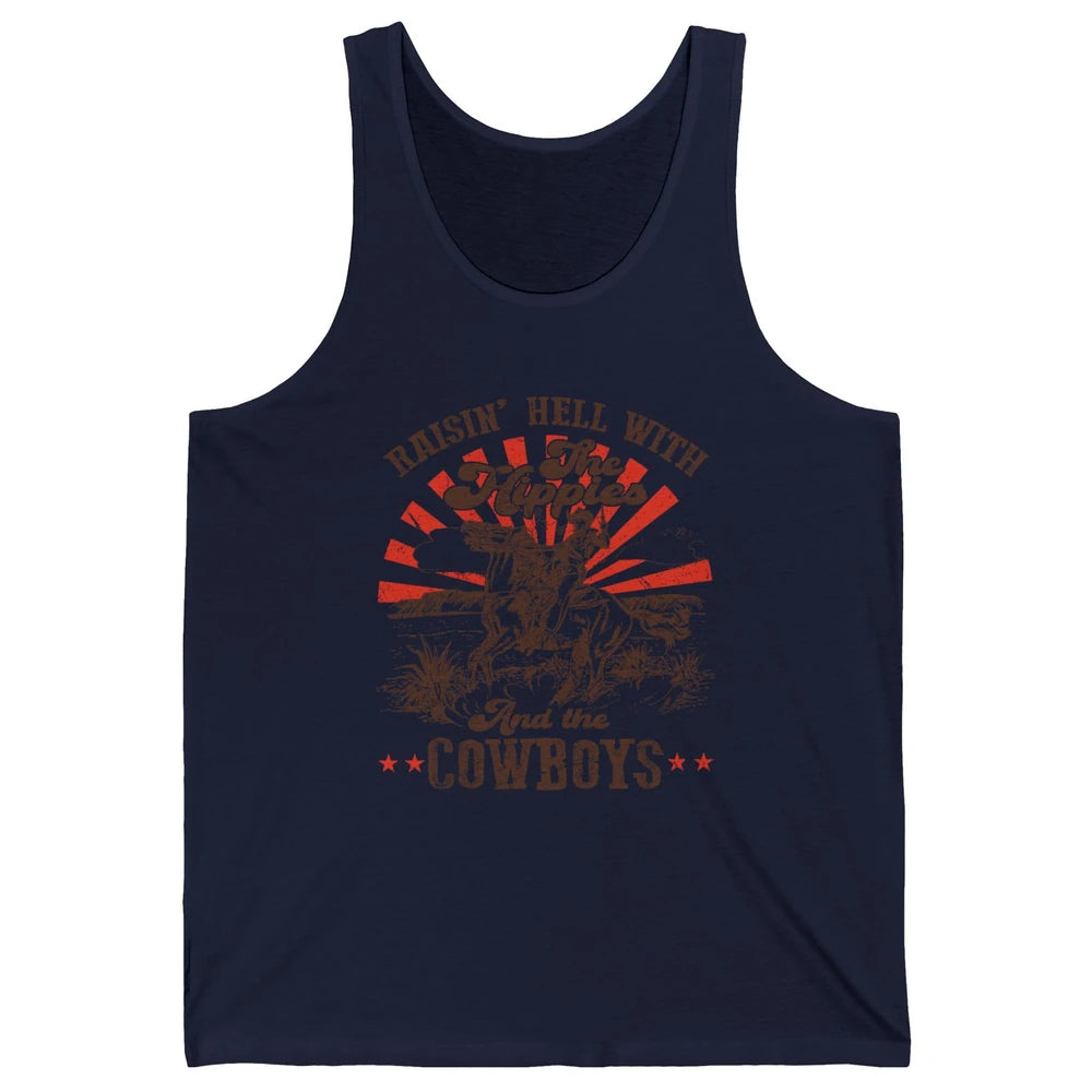 Retro Cowboy Raising Hell With Hippies And Cowboy Western Unisex Jersey Tank