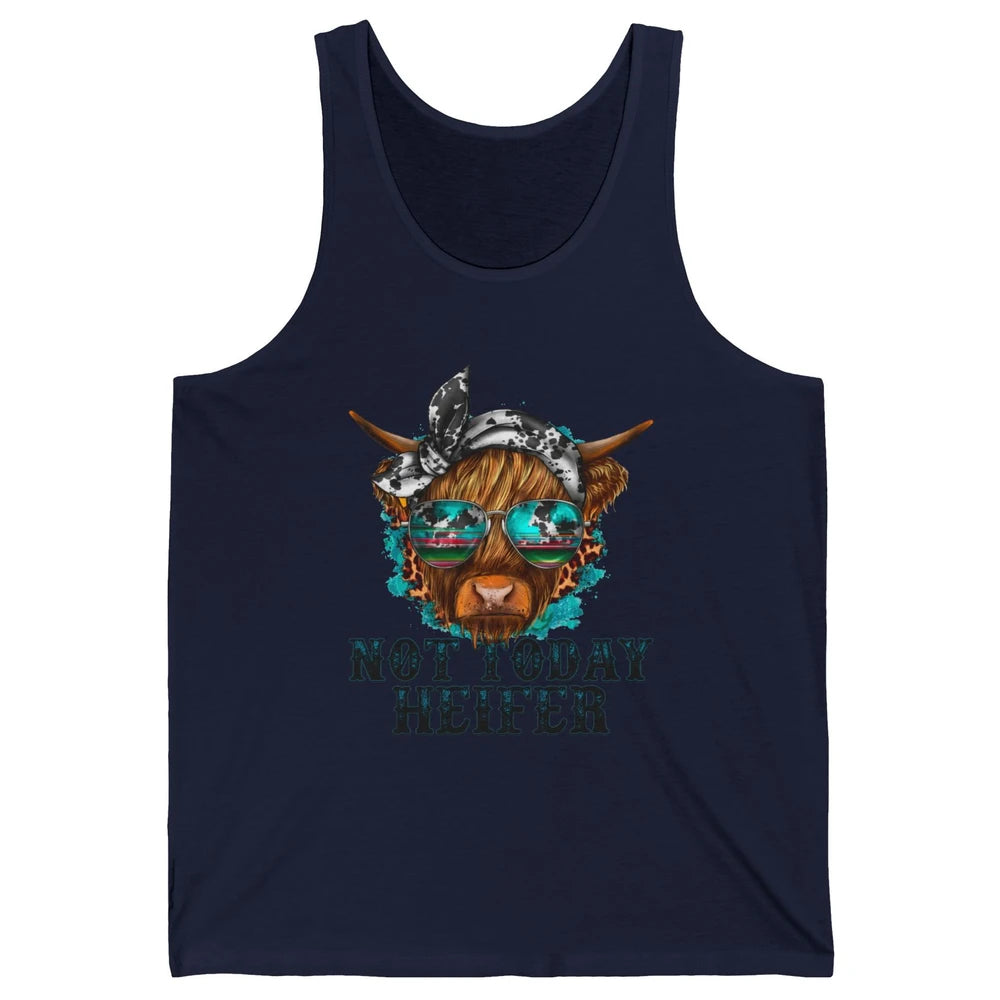 Leopard Highland Cow Sunglasses Not Today Heifer Western Cow Unisex Jersey Tank
