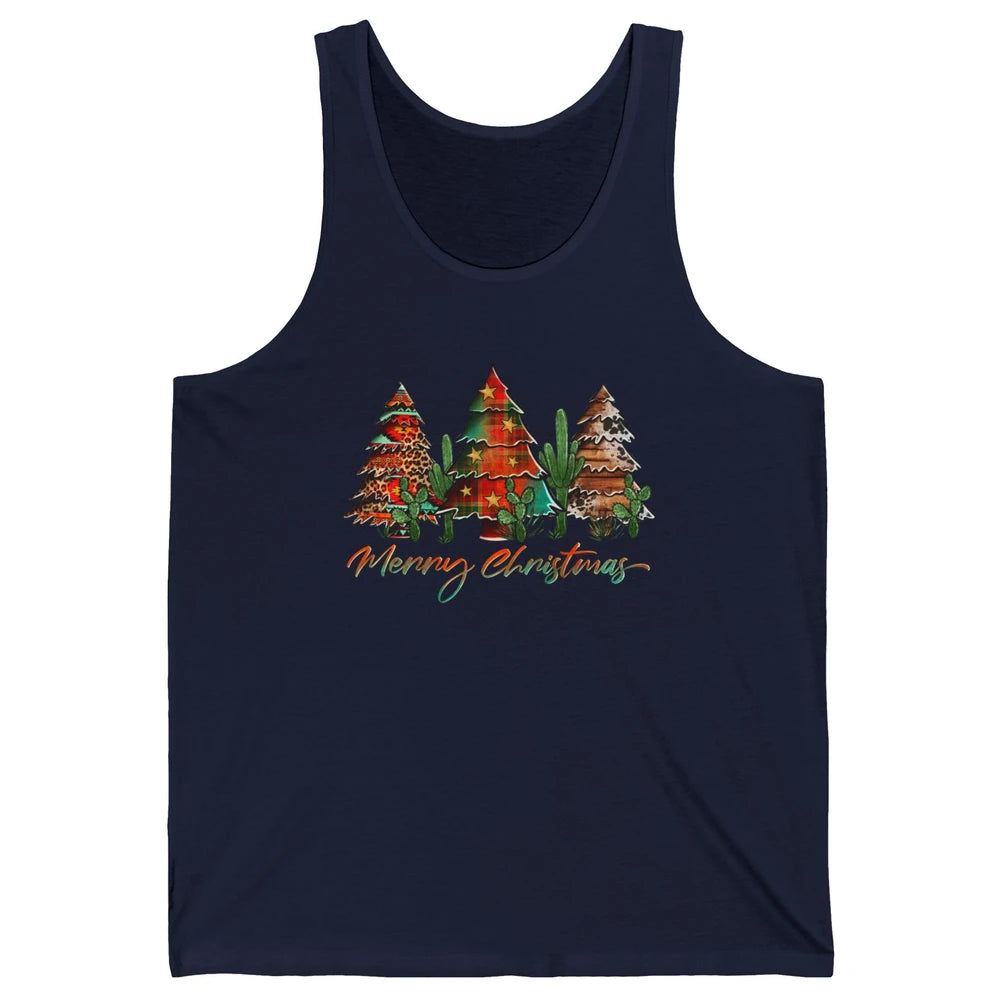 Merry Christmas Tree Western Christmas Desert Cactus Leopard Unisex Jersey Tank